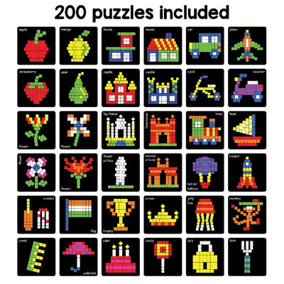 Magnetic Puzzles : Squares with 400 Colorful Magnets, 200 Puzzle Book, Magnetic Board and Display Stand