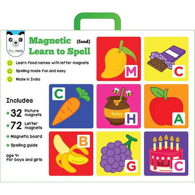 Magnetic Learn to Spell : Food with 32 Picture Magnets, 72 Letter Magnets, Magnetic Board and Spelling Guide