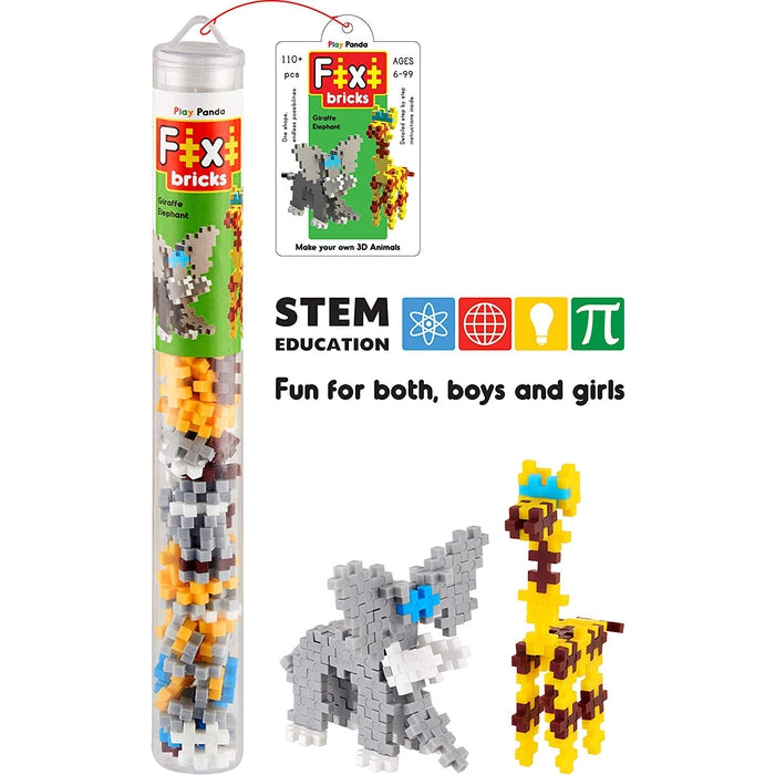 Fixi Bricks Jungle Tube 1 - Elephant and Giraffe - With 110 pcs, Detailed Assembly Instructions and Storage Tube - Small Parts (Age 6-99 years)