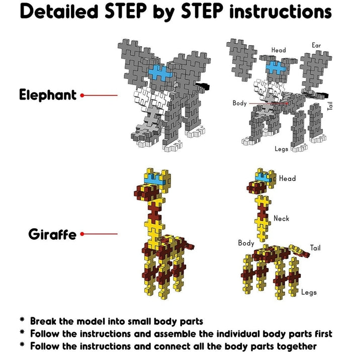 Fixi Bricks Jungle Tube 1 - Elephant and Giraffe - With 110 pcs, Detailed Assembly Instructions and Storage Tube - Small Parts (Age 6-99 years)
