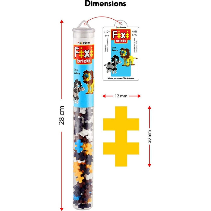 Fixi Bricks Jungle Tube 2 - Lion and Zebra - With 110 pcs, Detailed Assembly Instructions and Storage Tube - Small Parts (Age 6-99 years)