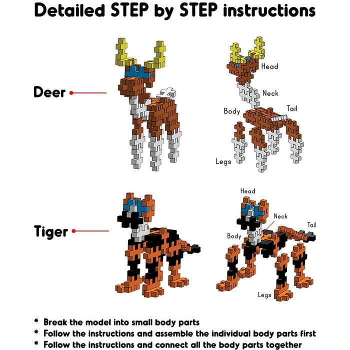 Fixi Bricks Jungle Tube 3 - Tiger and Deer - With 110 pcs, Detailed Assembly Instructions and Storage Tube - Small Parts (Age 6-99 years)