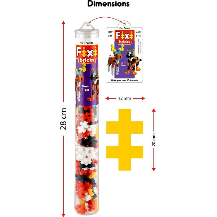 Fixi Bricks Jungle Tube 3 - Tiger and Deer - With 110 pcs, Detailed Assembly Instructions and Storage Tube - Small Parts (Age 6-99 years)