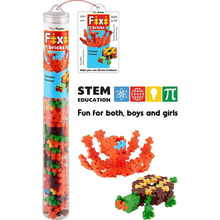 Fixi Bricks Aqua Tube 2 - Octopus and Tortoise - With 120 pcs, Detailed Assembly Instructions and Storage Tube - Small Parts (Age 6-99 yrs)