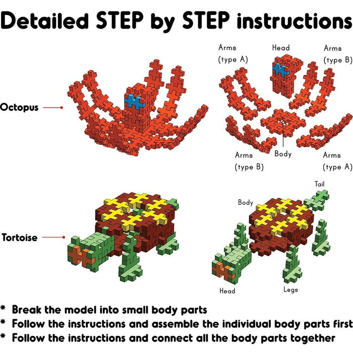 Fixi Bricks Aqua Tube 2 - Octopus and Tortoise - With 120 pcs, Detailed Assembly Instructions and Storage Tube - Small Parts (Age 6-99 yrs)
