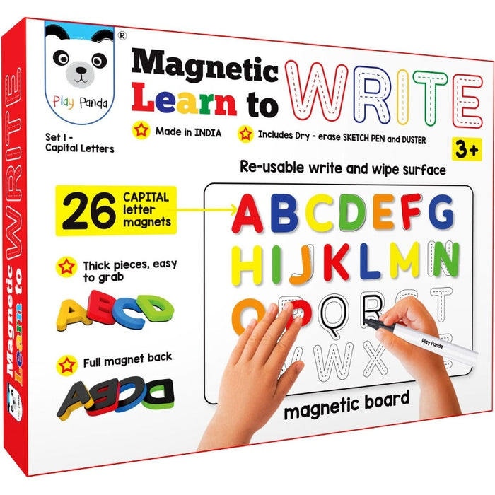 Magnetic Learn to Write Capital Letters - Includes Write and Wipe Magnetic Board, 26 Capital Letter Magnets, Dry Erase Sketch Pen and Duster - Simplify Teaching & Learning