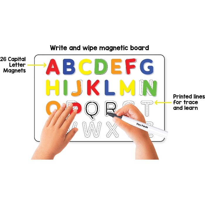 Magnetic Learn to Write Capital Letters - Includes Write and Wipe Magnetic Board, 26 Capital Letter Magnets, Dry Erase Sketch Pen and Duster - Simplify Teaching & Learning