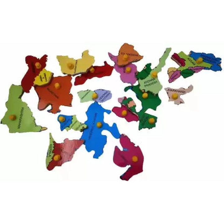 Wooden India Map Educational Knob Tray (18 Pieces)