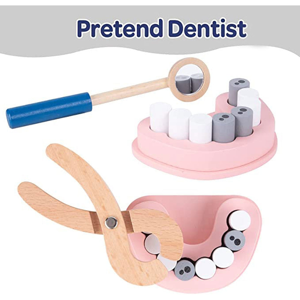 Wooden Tiny Teeth  Doctor Kit Dentist Toys for Kids  Medical Kit 19 PCS Dentist Game Toys