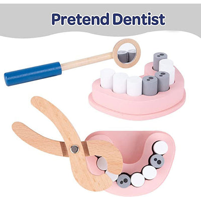 Wooden Tiny Teeth  Doctor Kit Dentist Toys for Kids  Medical Kit 19 PCS Dentist Game Toys
