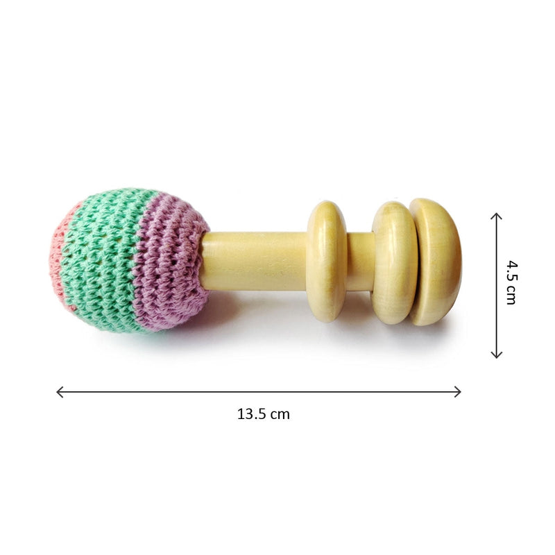 Organic Crochet Shaker Wooden Baby Rattle Toy