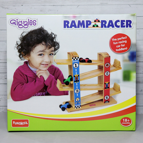 Funskool Wooden Ramp Racer Set with 3 Mini Toy Cars (1.5-3 Years)