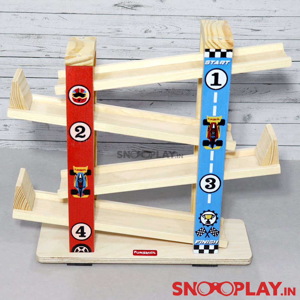 Wooden Ramp Racer Track Set (With 3 Mini Toy Cars)