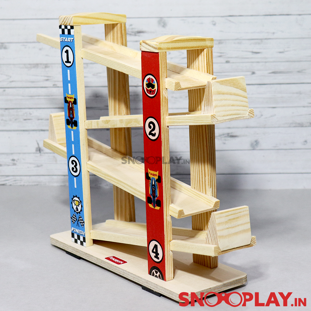 Wooden Ramp Racer Track Set (With 3 Mini Toy Cars)