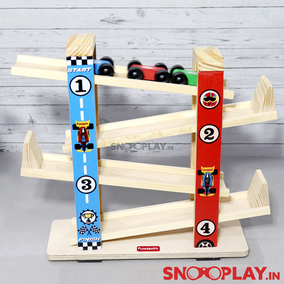 Wooden Ramp Racer Track Set (With 3 Mini Toy Cars)