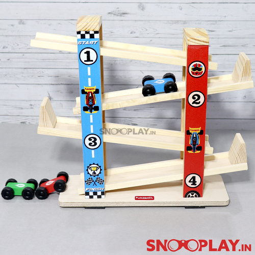 Funskool Wooden Ramp Racer Set with 3 Mini Toy Cars (1.5-3 Years)
