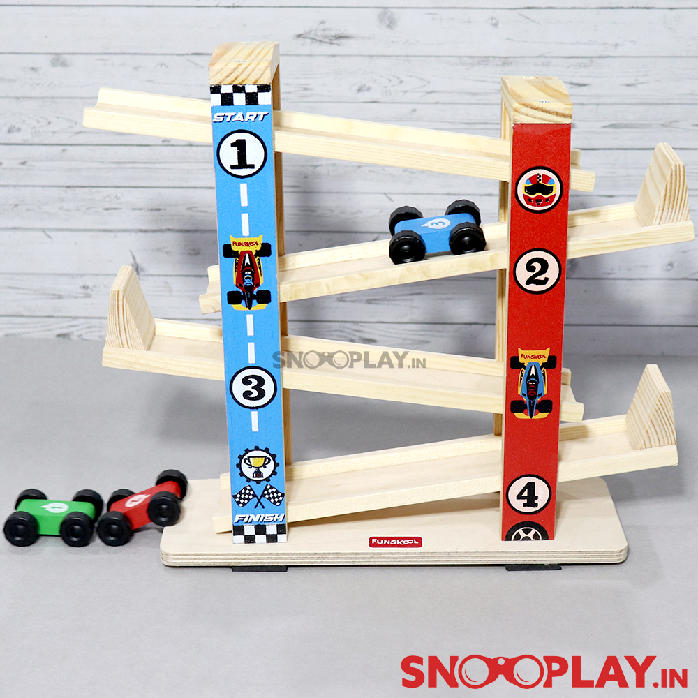 Wooden Ramp Racer Track Set (With 3 Mini Toy Cars)