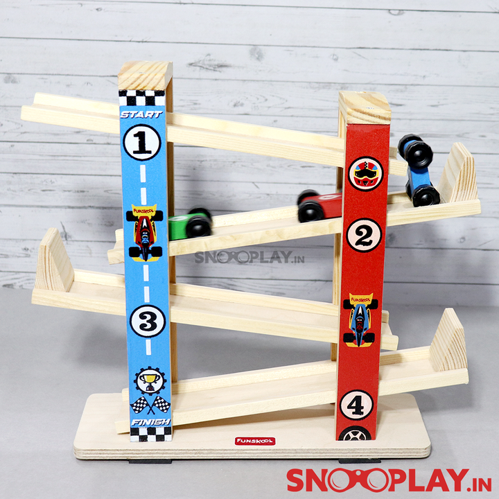 Wooden Ramp Racer Track Set (With 3 Mini Toy Cars)