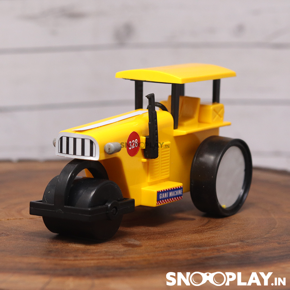 The yellow coloured plastic made toy truck roller, ideal for toddlers and infants who are truck lovers.