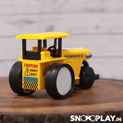 The pull back road roller construction toy truck that allows you to pull it back a little and release it for it to speed forward.