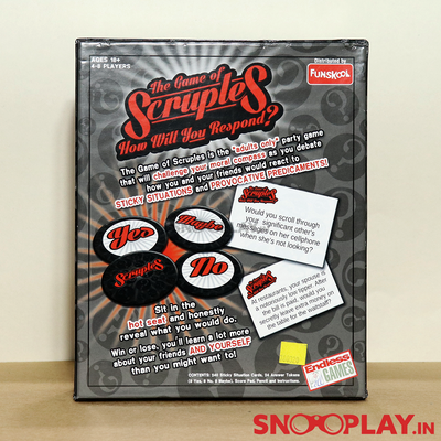 The back side of the scruples party game meant specifically for adults to add a fun to your parties.