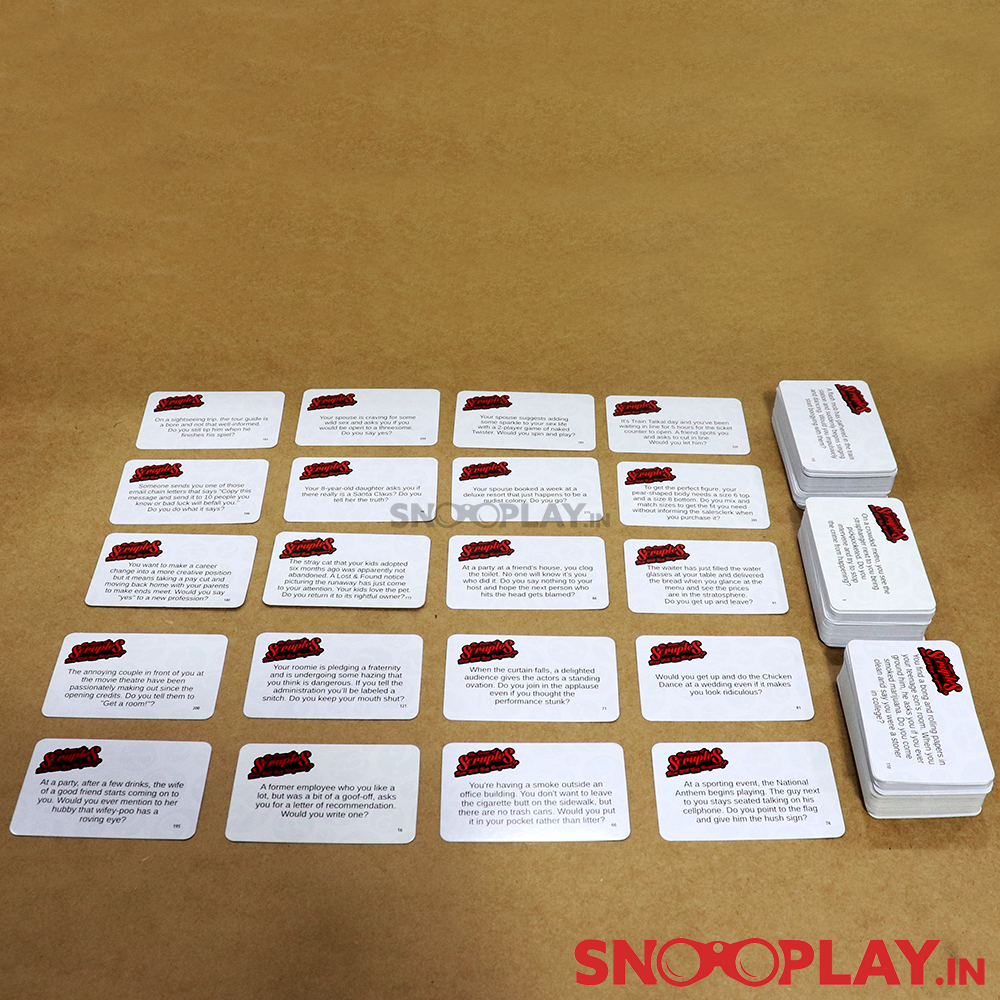 A fun party game to play with friends, Scruples, that contains 240 cards each having a different sticky situation.