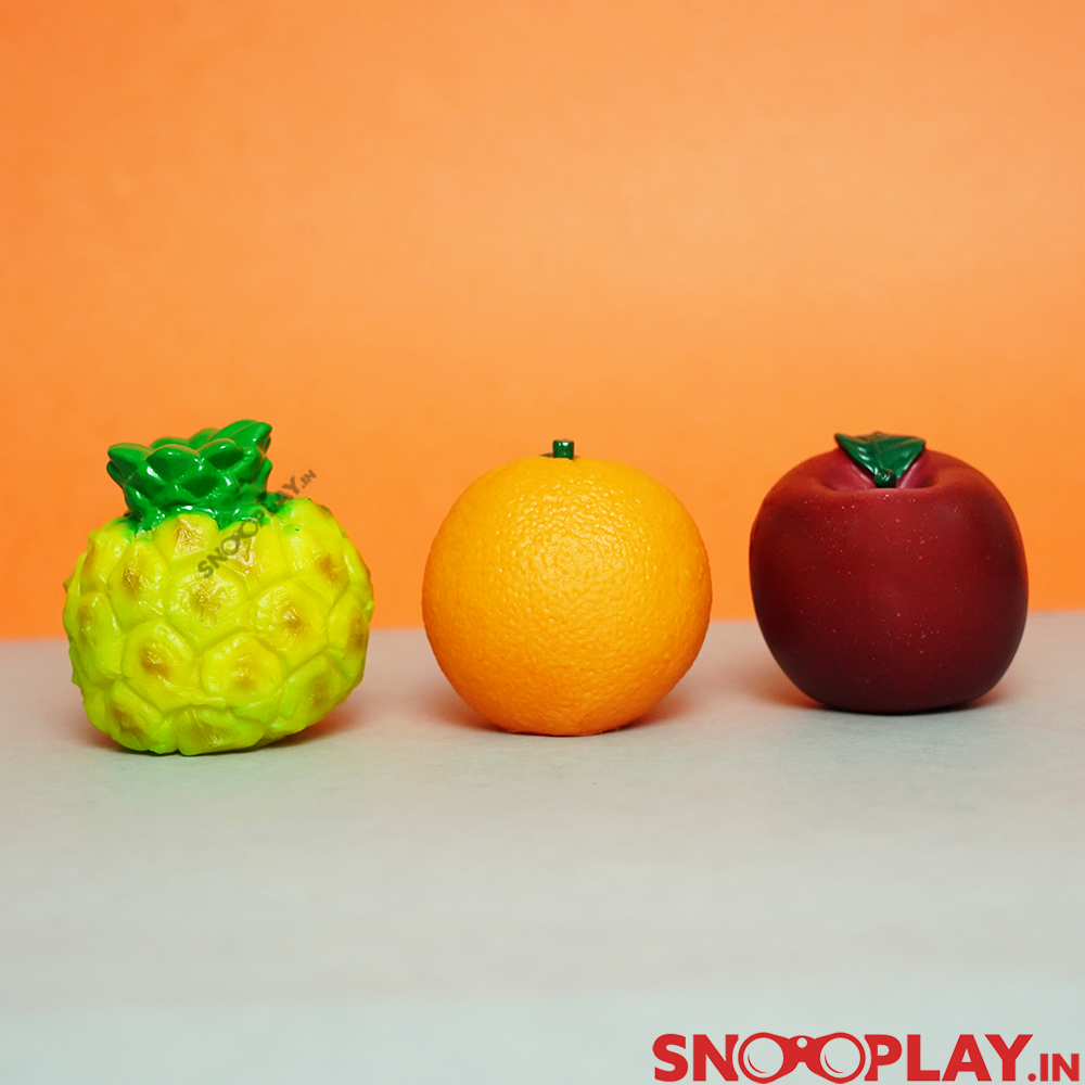 Set of 6 Squeezy Squeaky Fruit Toys (Orange, Apple, Pineapple, Banana, Mango, Strawberry)