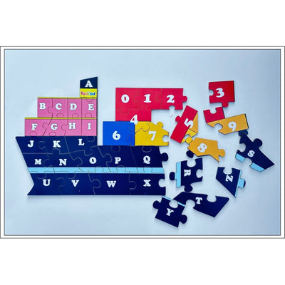 Shaped Wooden Jigsaw Puzzle Toy for Kids & Children, Vehicle Ship English Alphabet & Learning - Multicolour 36 pcs