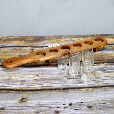 Wooden Shot Glass Holder (With 6 Shot Glasses) for Parties
