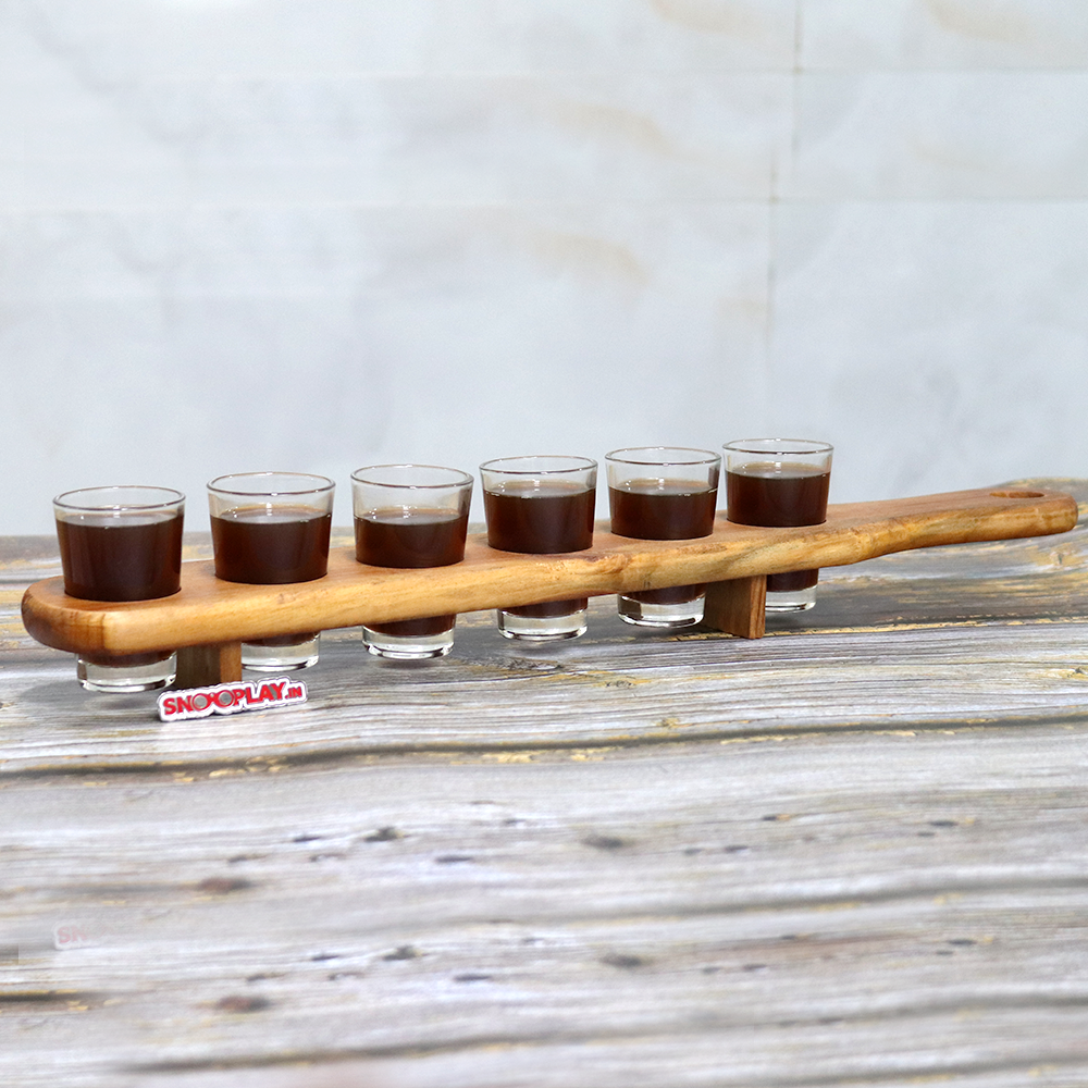 Wooden Shot Glass Holder (With 6 Shot Glasses) for Parties