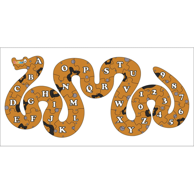 Shaped Wooden Jigsaw Puzzle Toy for Kids & Children, Animal Snake English Alphabet & Learning - Multicolour 36 pcs