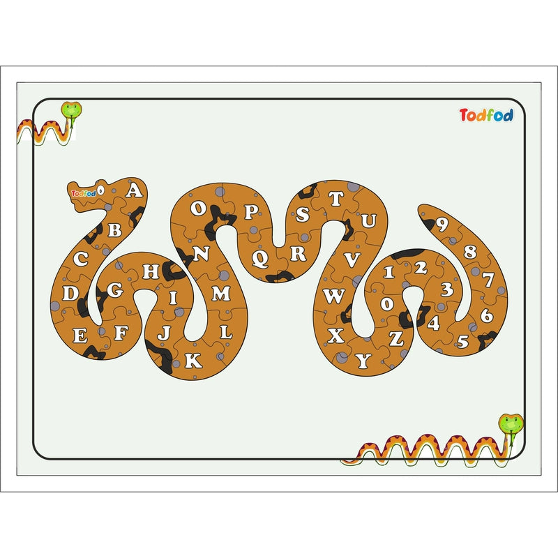 Shaped Wooden Jigsaw Puzzle Toy for Kids & Children, Animal Snake English Alphabet & Learning - Multicolour 36 pcs