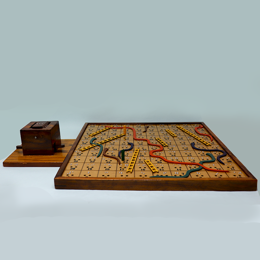 Braille Snakes & Ladders Wooden Board Game for The Blind (Hand Painted)