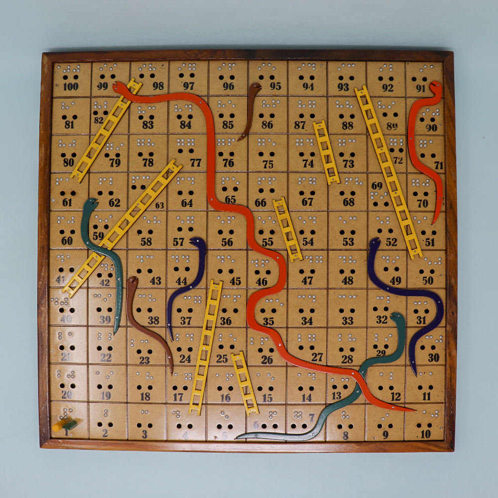 Braille Snakes & Ladders Wooden Board Game for The Blind (Hand Painted)