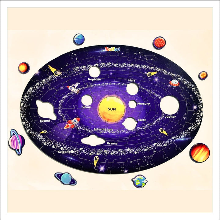 Outer Space Solar System 105 Pieces Jigsaw Floor Puzzle with 4 Double Sided Flashcards