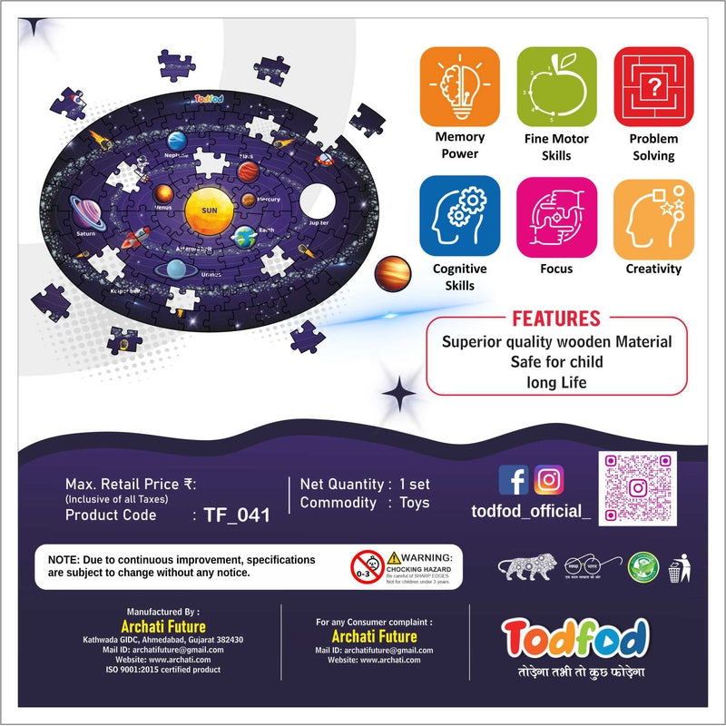 Outer Space Solar System 105 Pieces Jigsaw Floor Puzzle with 4 Double Sided Flashcards