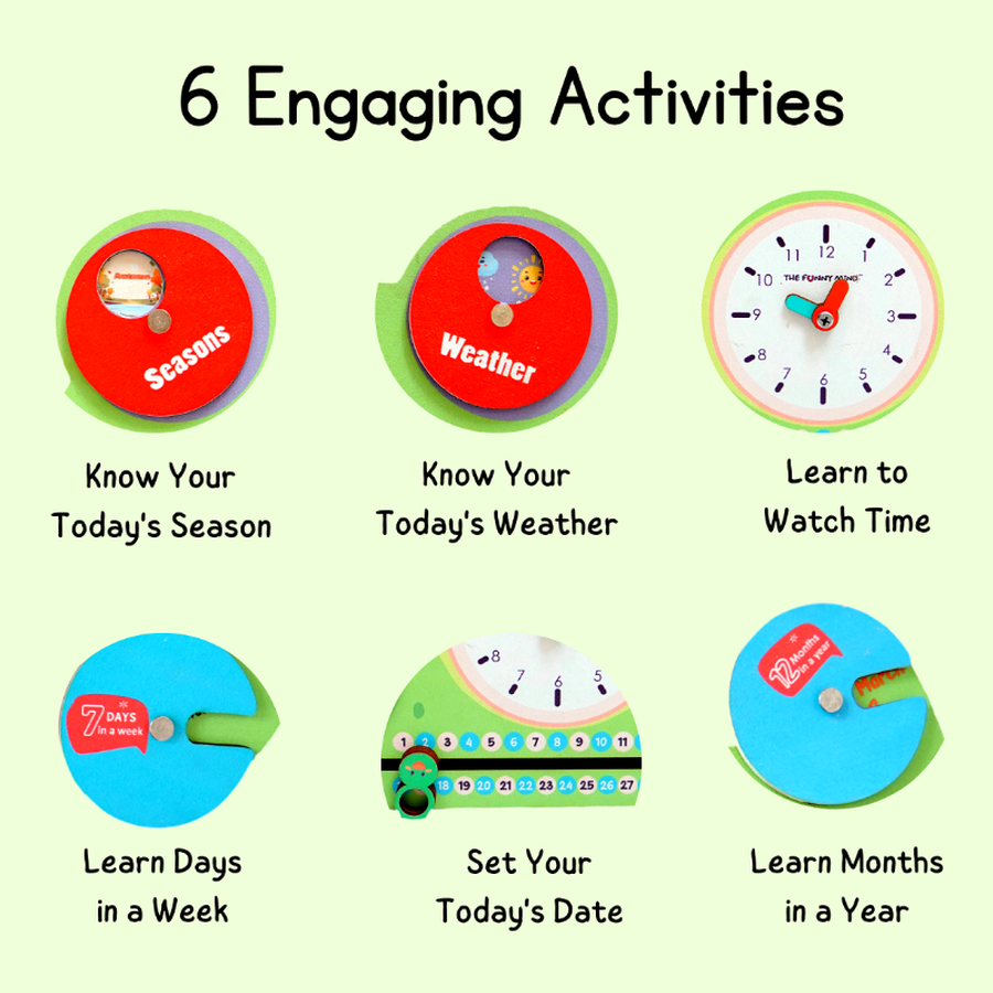 6 Activities Smiley Teaching Calendar and Clock Board