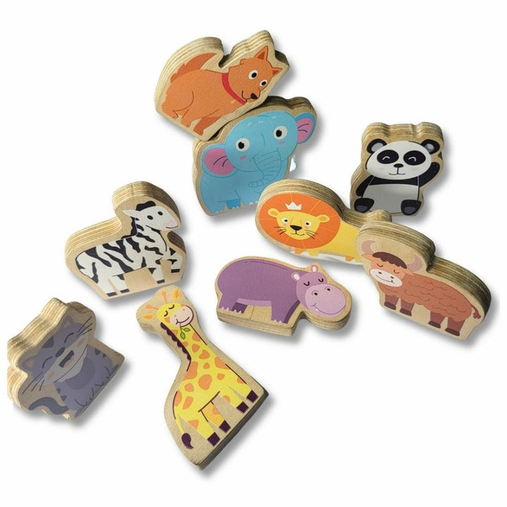 Animal Theme Birch Wood Stacking Toy Set of 9