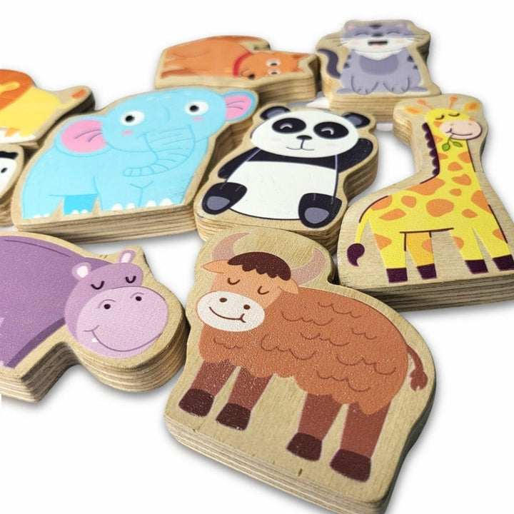 Animal Theme Birch Wood Stacking Toy Set of 9