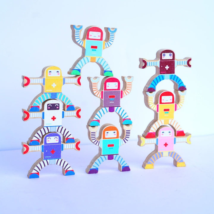 Robot Theme Wood Stacking Toy Set of 10