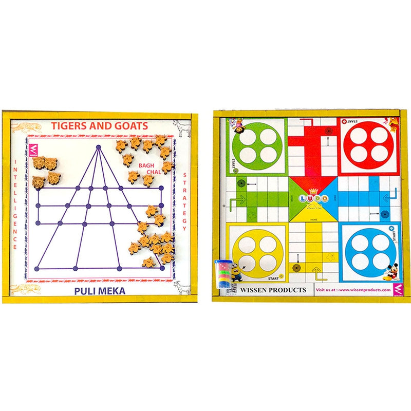 Wooden Tigers and Goat Game and Snake Ladder Combined Board Game