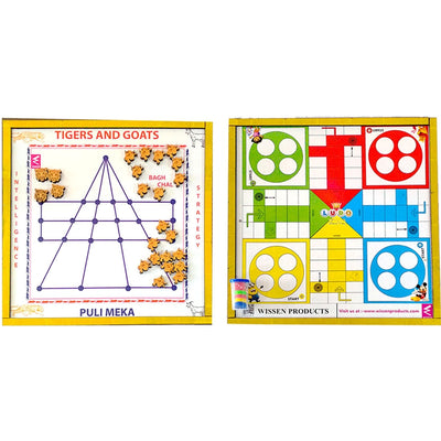 Wooden Tigers and Goat Game and Snake Ladder Combined Board Game