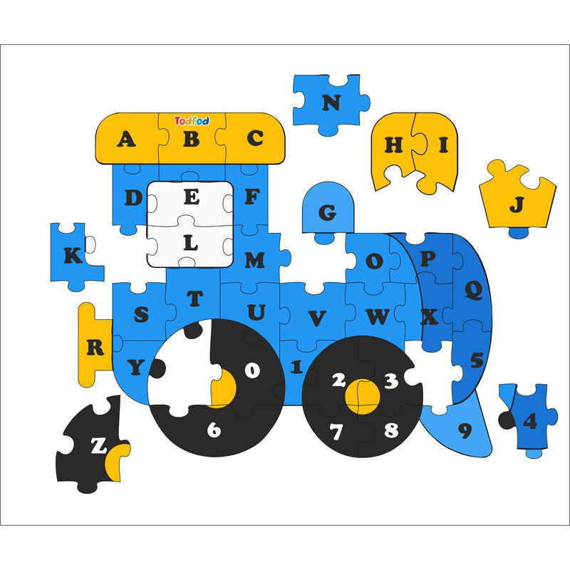 Shaped Wooden Jigsaw Puzzle Toy for Kids & Children, Vehicle Train English Alphabet & Learning - Multicolour 36 pcs