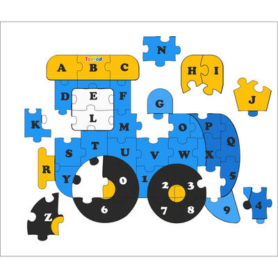 Shaped Wooden Jigsaw Puzzle Toy for Kids & Children, Vehicle Train English Alphabet & Learning - Multicolour 36 pcs