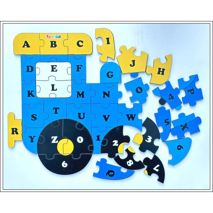 Shaped Wooden Jigsaw Puzzle Toy for Kids & Children, Vehicle Train English Alphabet & Learning - Multicolour 36 pcs