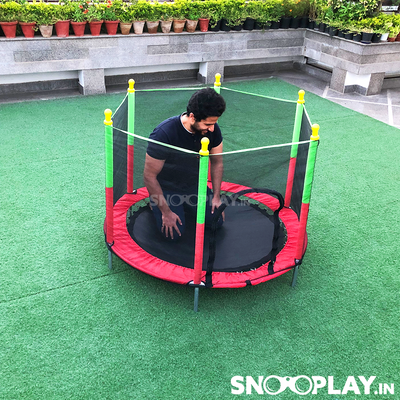 Trampoline for kids that makes a great excercise for legs, bones and core, develops motor skills and balance.