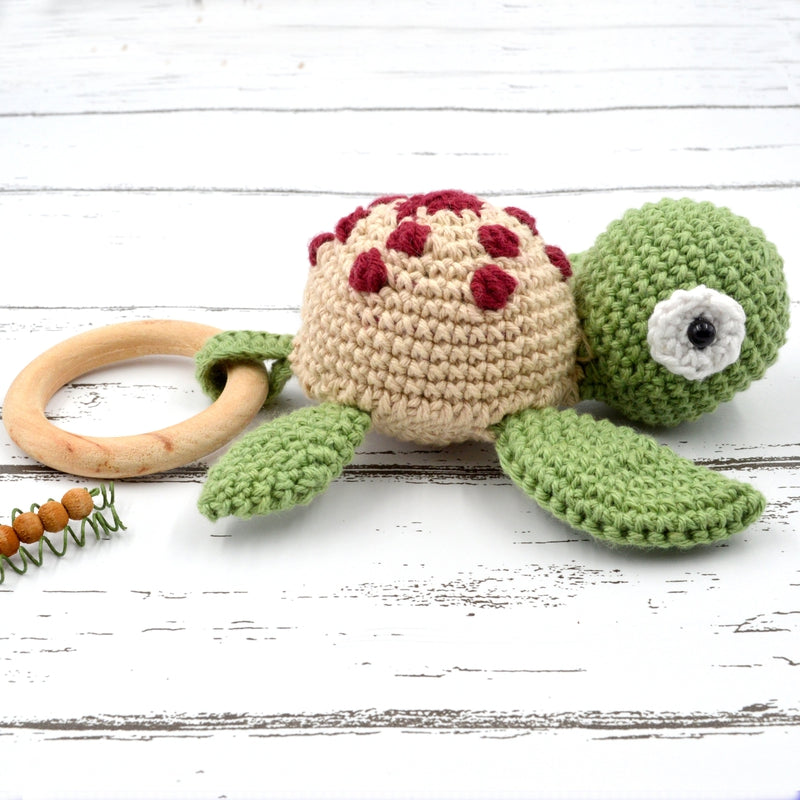 Crochwt Turtle Rattle Crochet Turtle Rattle Soft Toys (3-12 Months) | Green – Snooplay