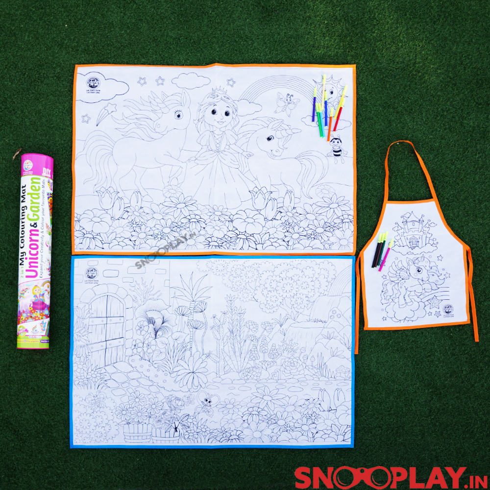 Colouring Mat for Kids- Unicorn & Garden Edition (Washable & Re-Usable Rolling Mat)