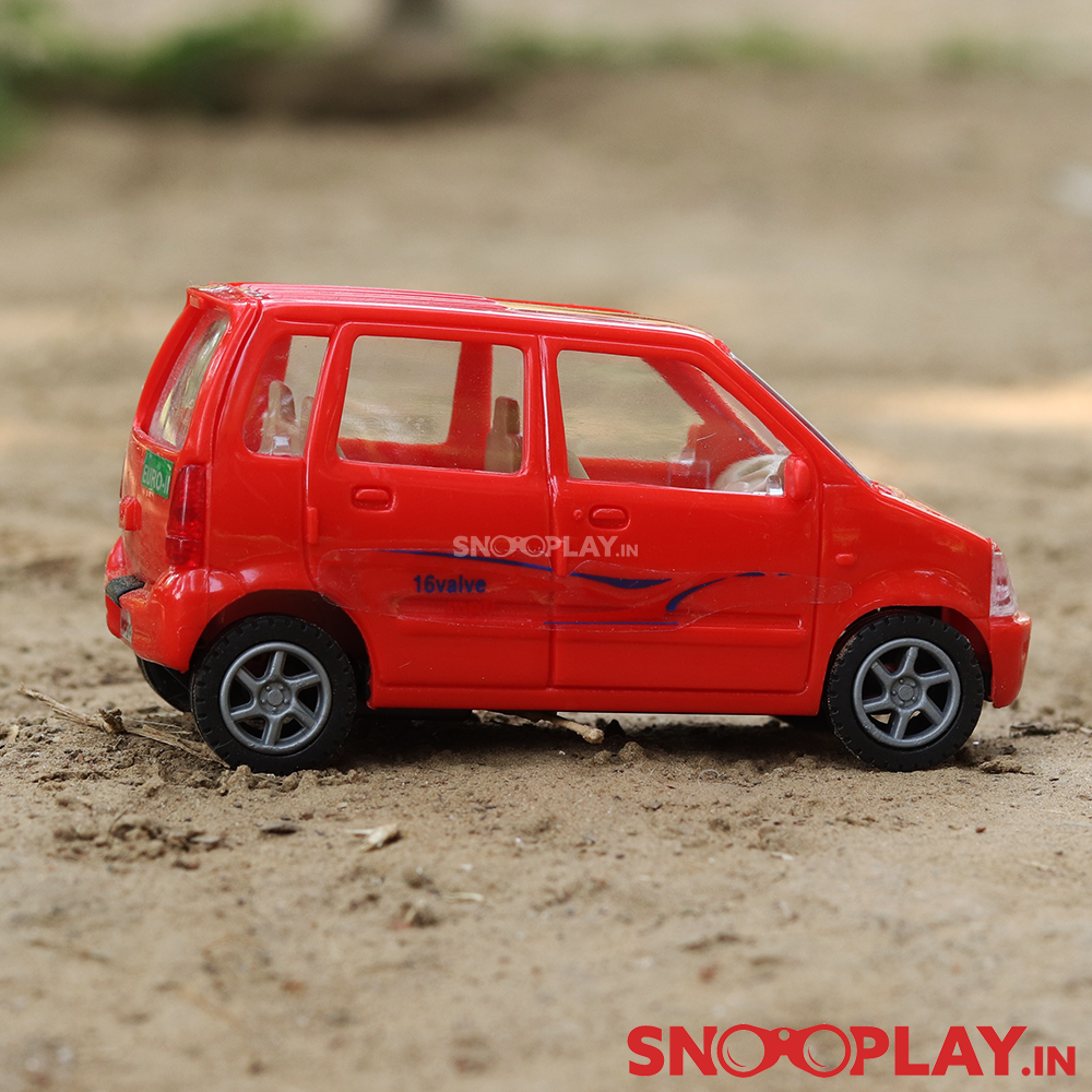Miniature toy car of Wagon-R, red in colour, with a classy interior.