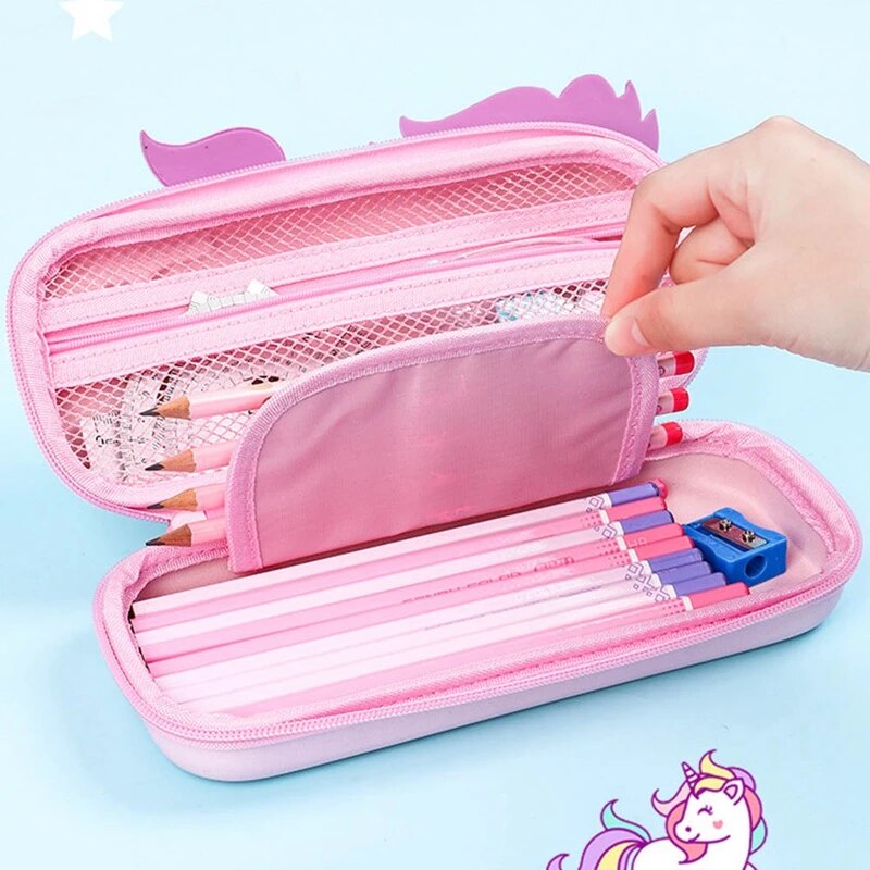 Unicorn Pencil Case Compass with Compartments - Assorted Colours
